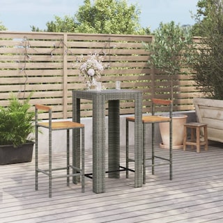 Foto 2 | Set De Bar De Jardín Vidaxl De Poliratán Gris Con Madera De Acacia 3 Piezas - Venta Internacional.