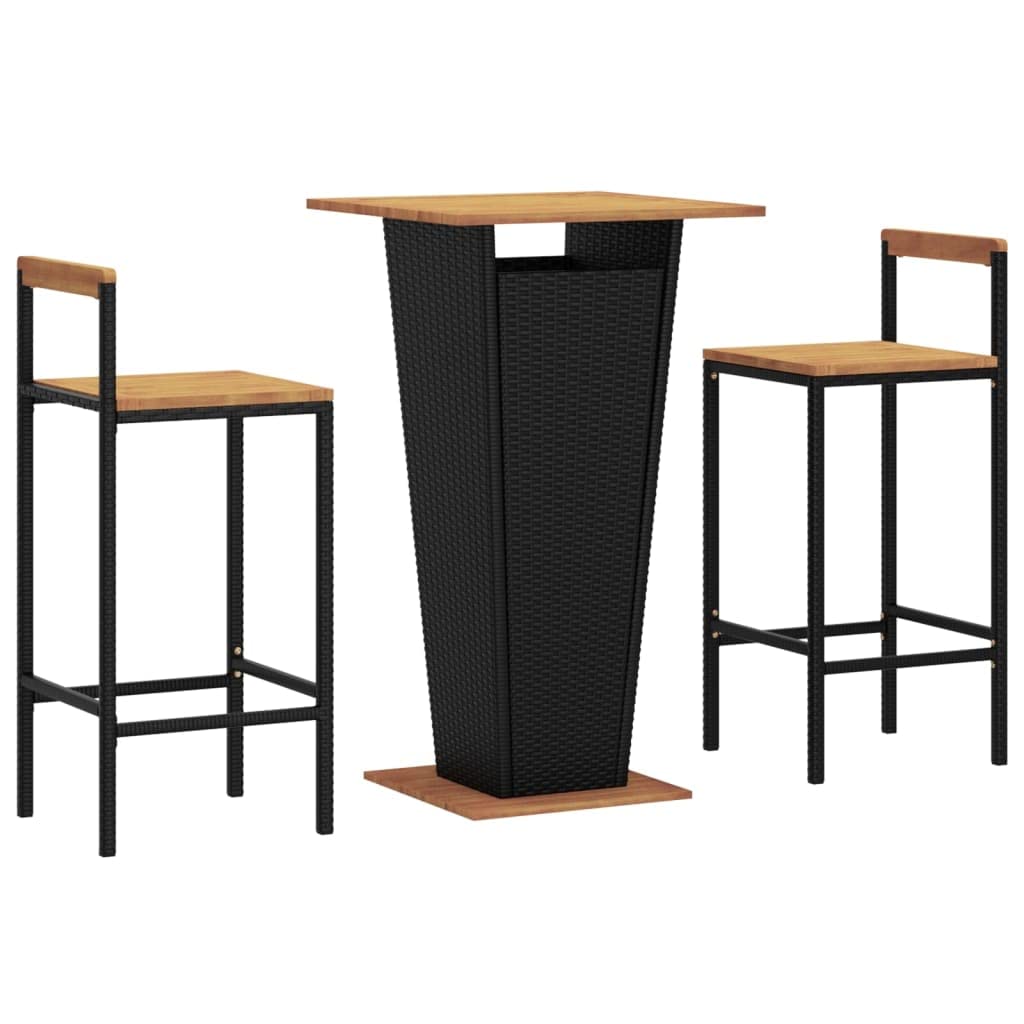 Foto 2 pulgar | Set De Bar Para Patio Vidaxl  3 Piezas  Madera De Poliratán Negro  Madera De Acacia - Venta Internacional.