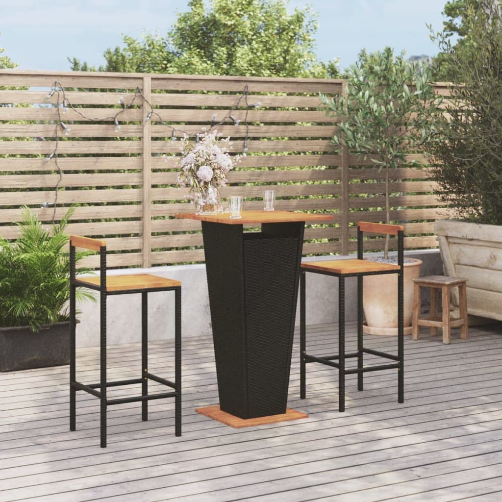 Foto 3 pulgar | Set De Bar Para Patio Vidaxl  3 Piezas  Madera De Poliratán Negro  Madera De Acacia - Venta Internacional.