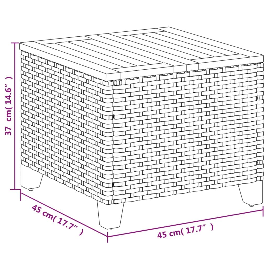 Foto 3 | Mesa De Café Vidaxl Para Patio  Cuadrada  Poliratán  Madera De Acacia - Venta Internacional.