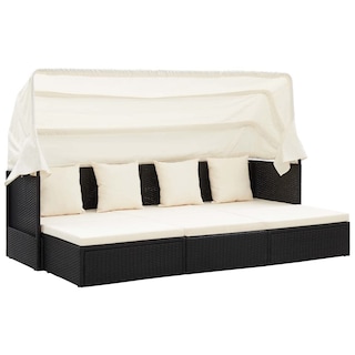 Foto 1 | Sofá Cama de Jardín VidaXL con Techo de Poliratán Negro - Venta Internacional