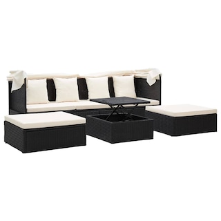 Foto 2 | Sofá Cama de Jardín VidaXL con Techo de Poliratán Negro - Venta Internacional