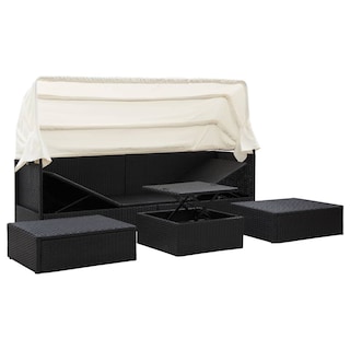 Foto 3 | Sofá Cama de Jardín VidaXL con Techo de Poliratán Negro - Venta Internacional
