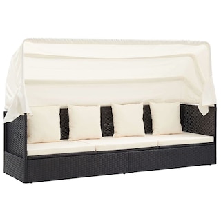 Foto 4 | Sofá Cama de Jardín VidaXL con Techo de Poliratán Negro - Venta Internacional