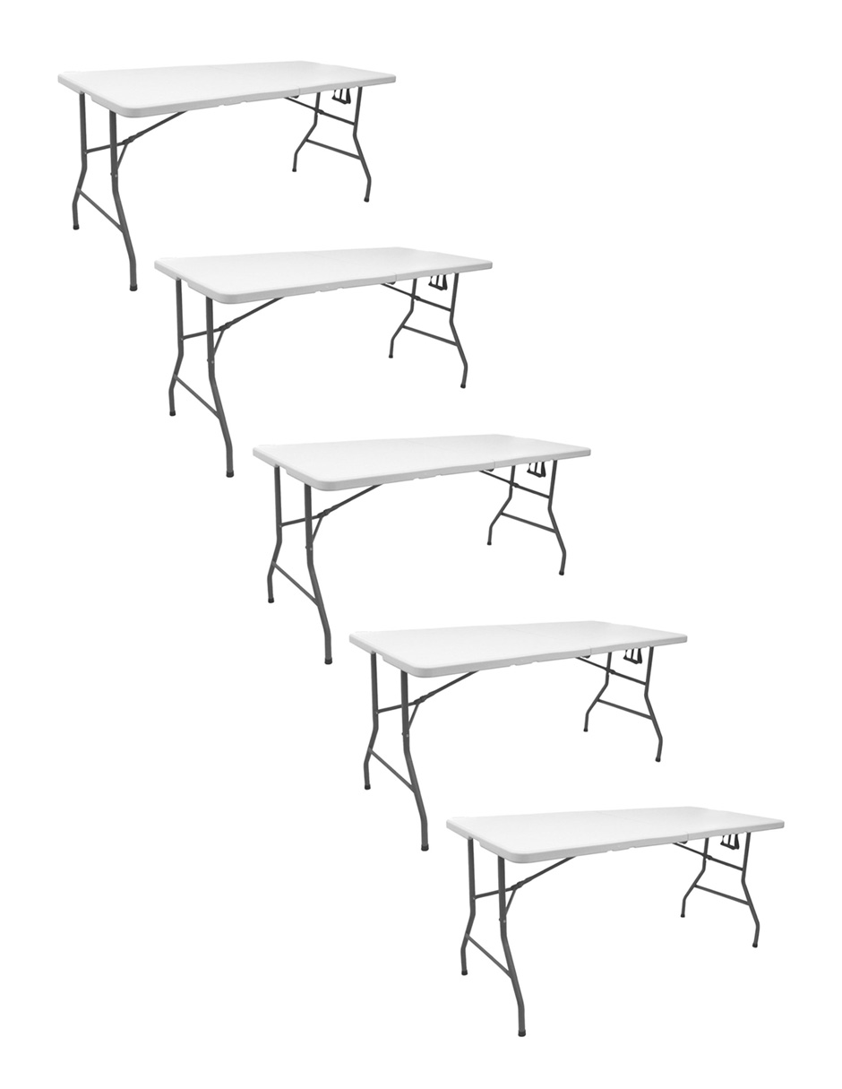 Set de 5 Mesas Linium Plegable Portafolio 180 cms  Blanca