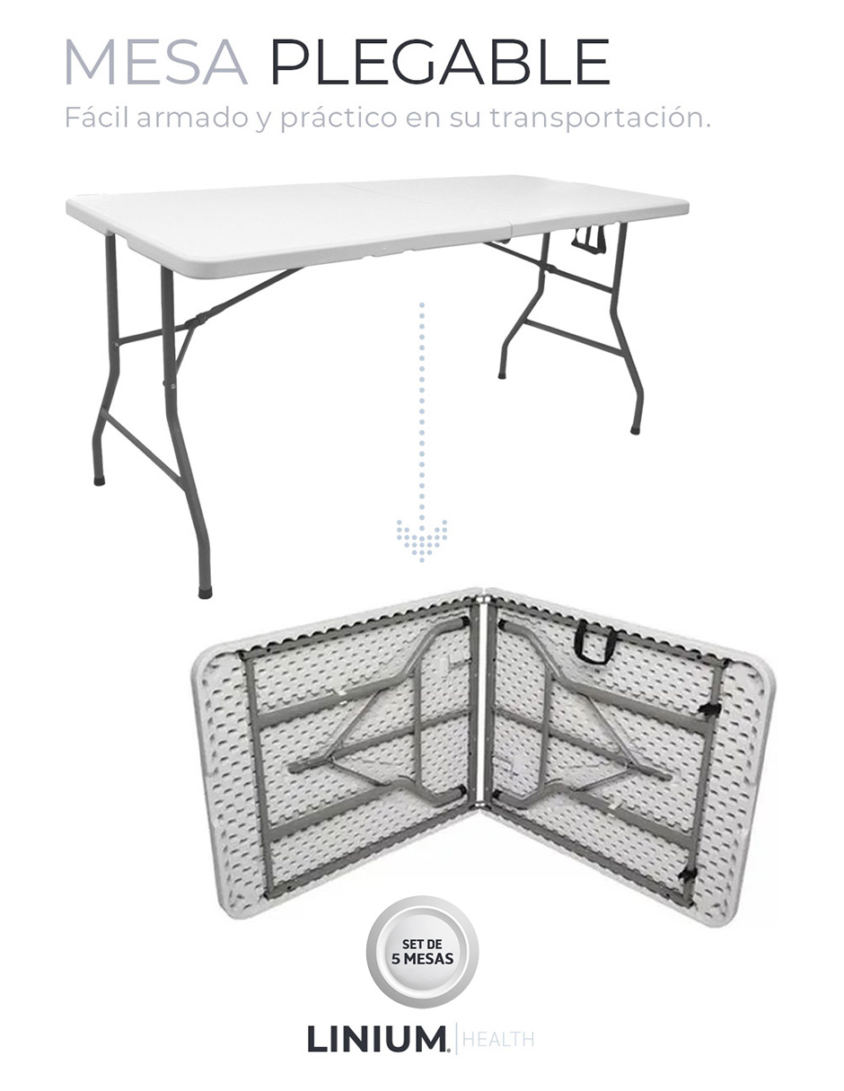 Foto 4 pulgar | Set de 5 Mesas Linium Plegable Portafolio 180 cms  Blanca