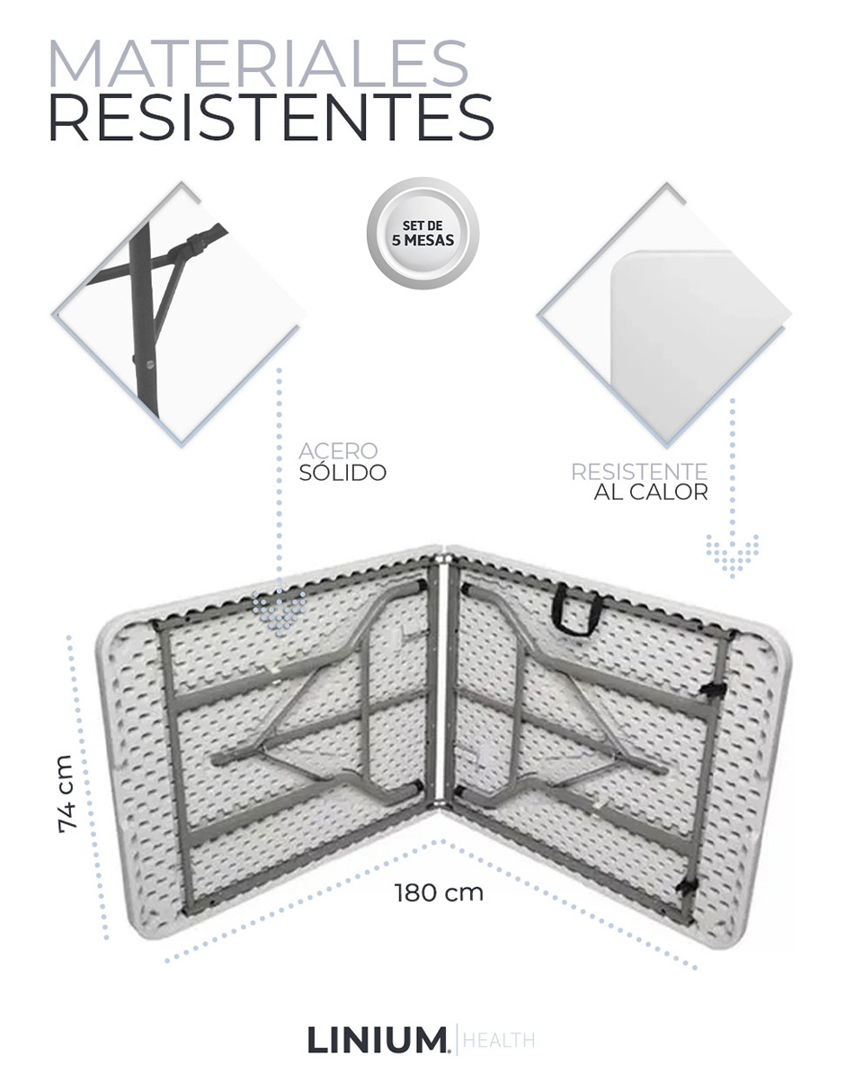 Foto 5 pulgar | Set de 5 Mesas Linium Plegable Portafolio 180 cms  Blanca