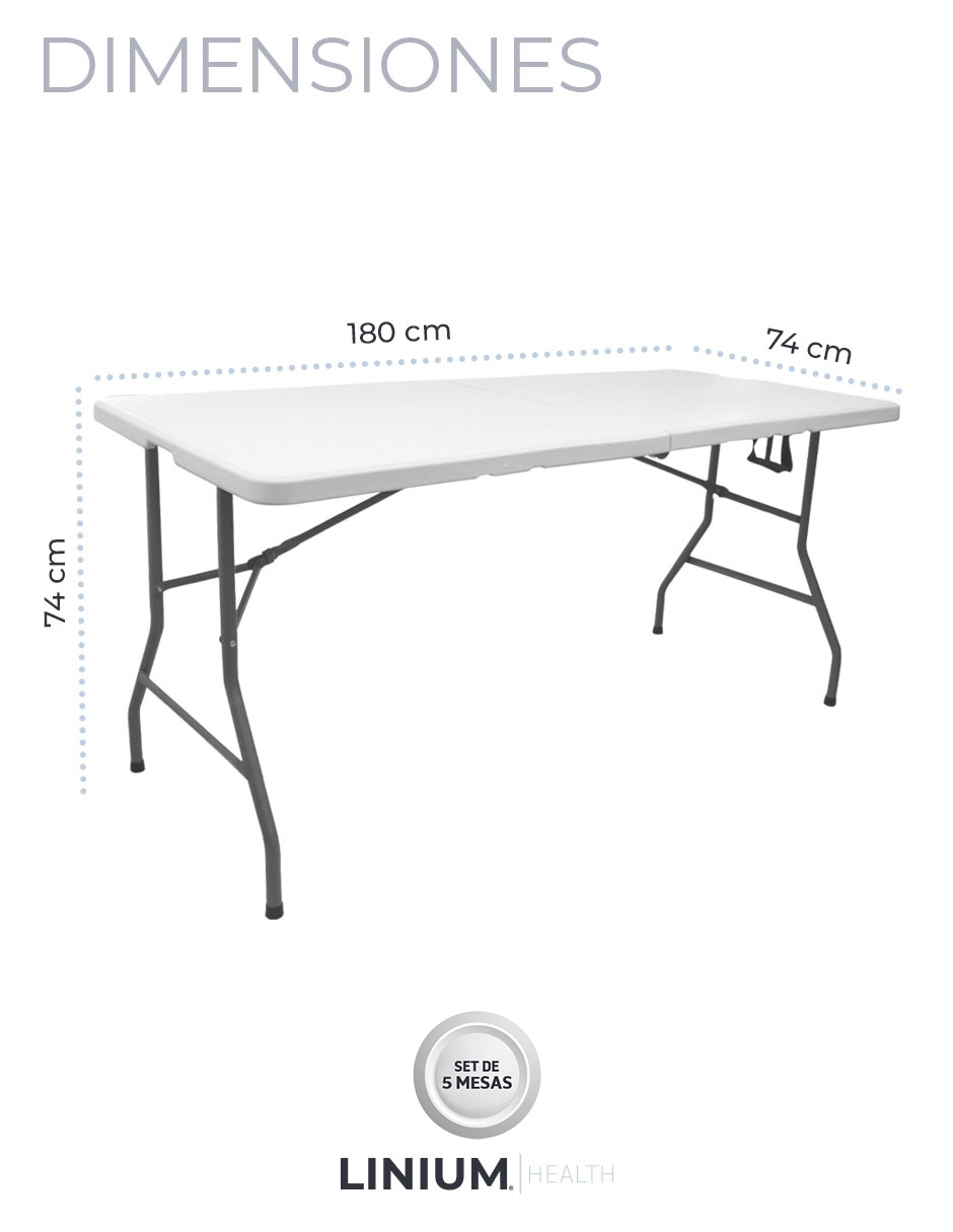 Foto 7 pulgar | Set de 5 Mesas Linium Plegable Portafolio 180 cms  Blanca