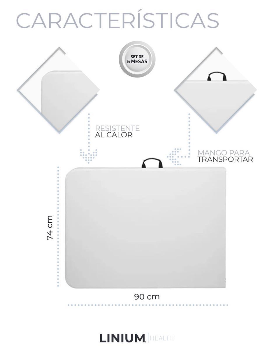 Foto 9 pulgar | Set de 5 Mesas Linium Plegable Portafolio 180 cms  Blanca