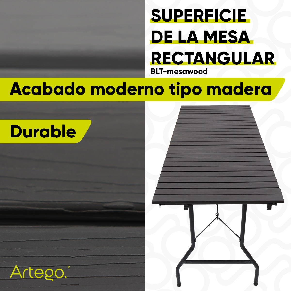 Foto 4 pulgar | Mesa Plegable Artego Rectangular de Madera Plástica HDPE para Terraza y Jardín