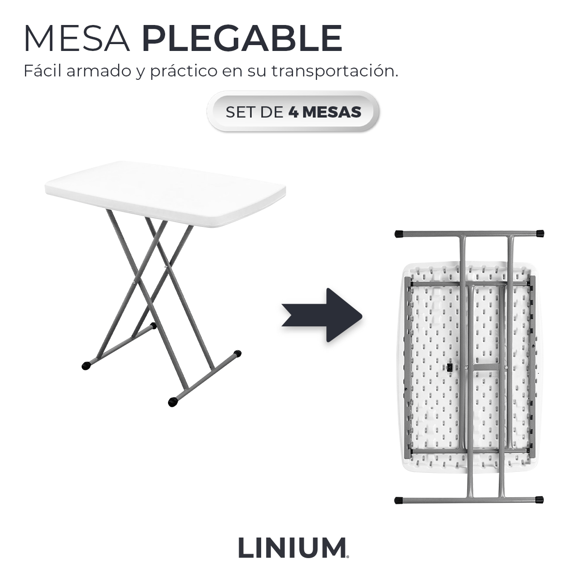 Foto 3 pulgar | Set de 4 Mesas Linium Indiviudual Plegable Blanco