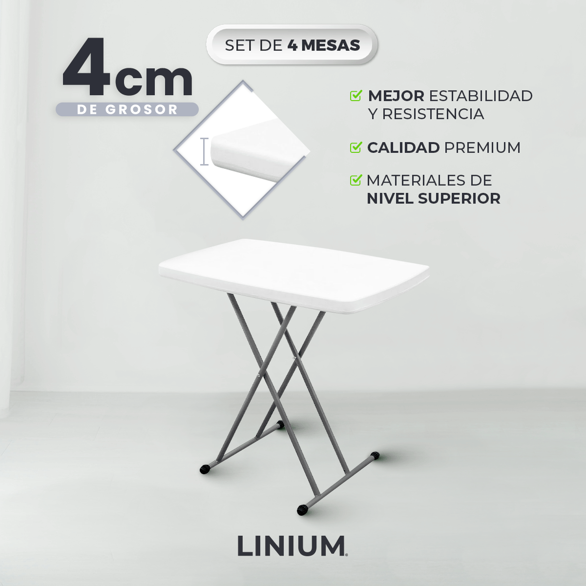 Foto 4 pulgar | Set de 4 Mesas Linium Indiviudual Plegable Blanco