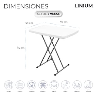 Foto 5 | Set de 4 Mesas Linium Indiviudual Plegable Blanco
