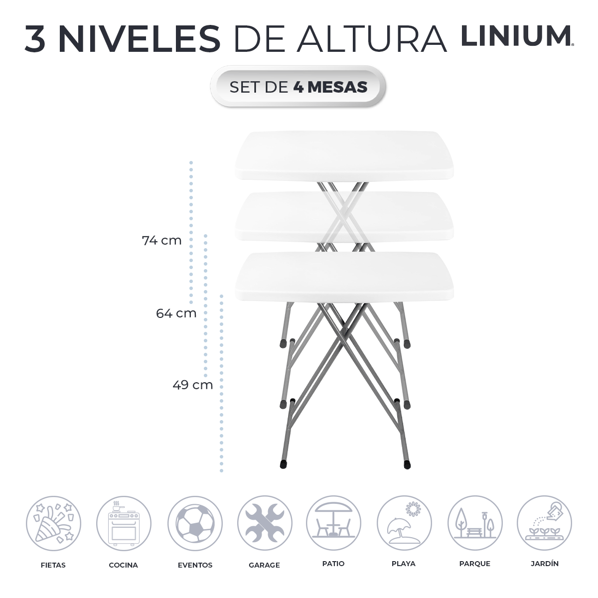 Foto 7 pulgar | Set de 4 Mesas Linium Indiviudual Plegable Blanco