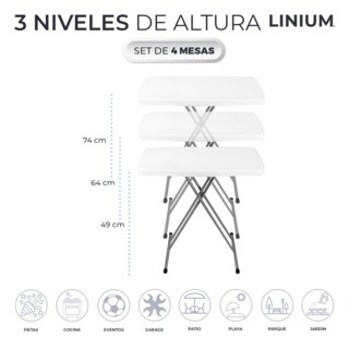 Foto 6 | Set de 4 Mesas Linium Indiviudual Plegable Blanco