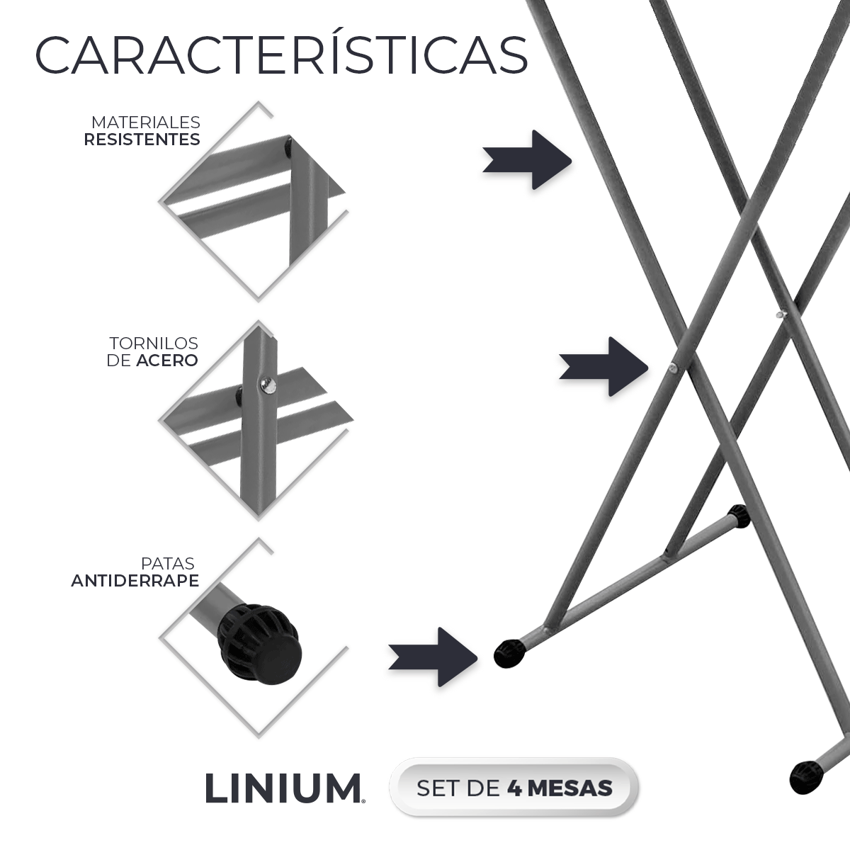 Foto 7 | Set de 4 Mesas Linium Indiviudual Plegable Blanco