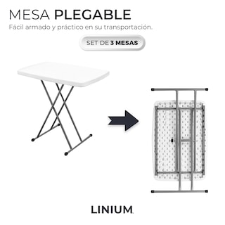 Foto 2 | Set de 3 Mesas Individual Linium Plegable Blanco