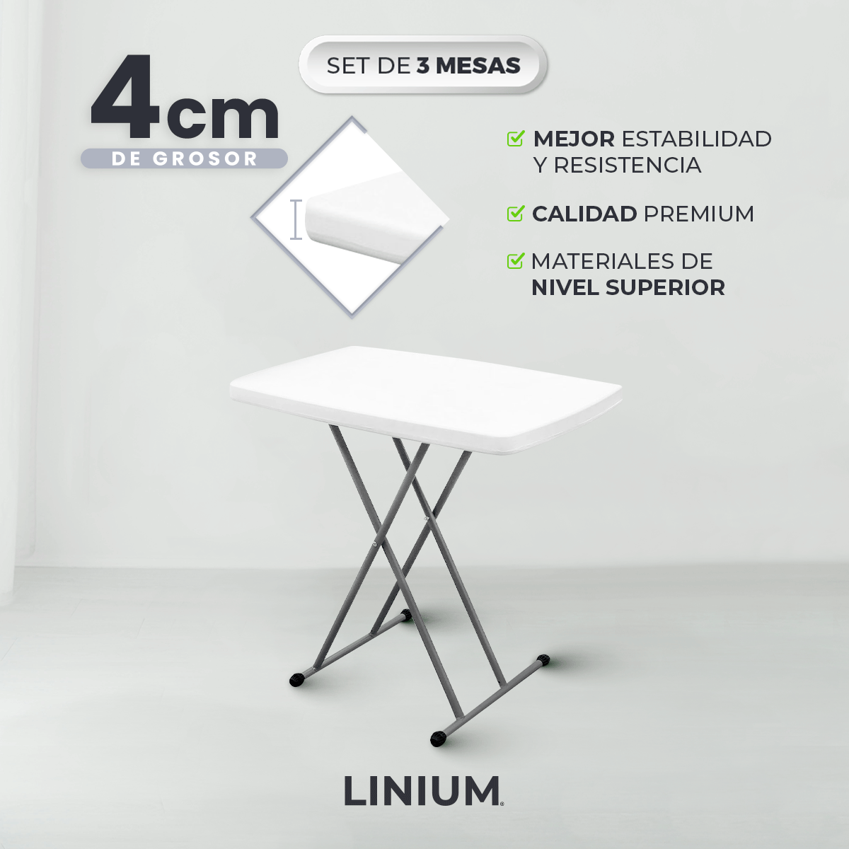 Foto 4 pulgar | Set de 3 Mesas Individual Linium Plegable Blanco