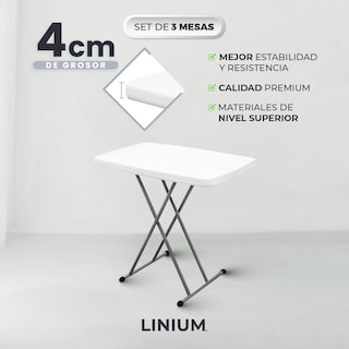 Foto 3 | Set de 3 Mesas Individual Linium Plegable Blanco