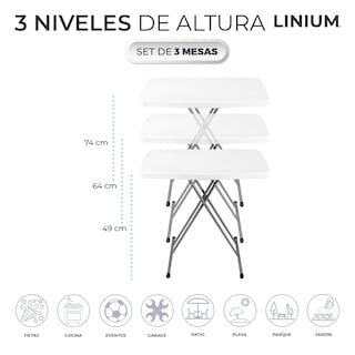 Foto 6 | Set de 3 Mesas Individual Linium Plegable Blanco