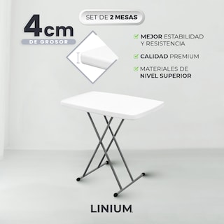 Foto 3 | Set de 2 Mesas Linium Indiviudual Plegable Blanco