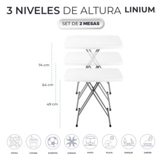 Foto 6 | Set de 2 Mesas Linium Indiviudual Plegable Blanco