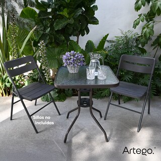 Foto 5 | Mesa Cuadrangular De Vidrio Estructura De Acero Mesa Compacta Para Terraza Jardín Balcón De 60cm