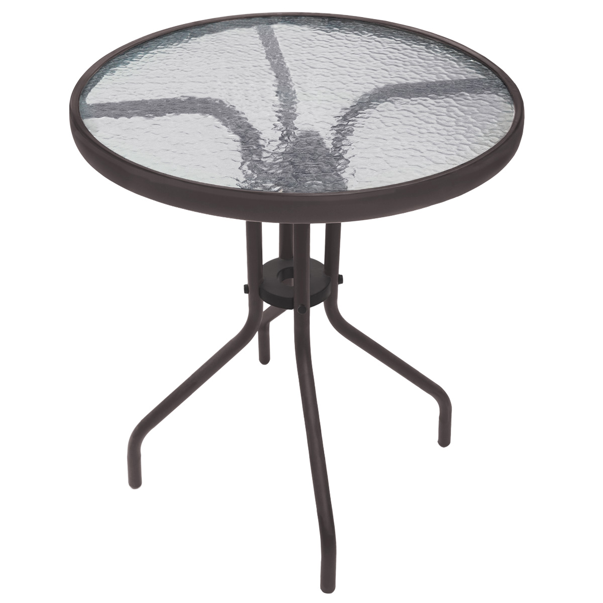 Foto 1 | Mesa Circular De Vidrio Estructura De Acero Café Oscuro Mesa Compacta Para Terraza Jardín Balcón De 60cm De Diámetro
