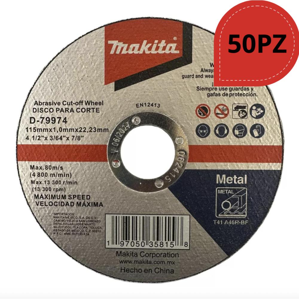 Foto 3 pulgar | Disco Abrasivo Corte Metal 4-1/2 X 7/8 50 Piezas Makita D79974