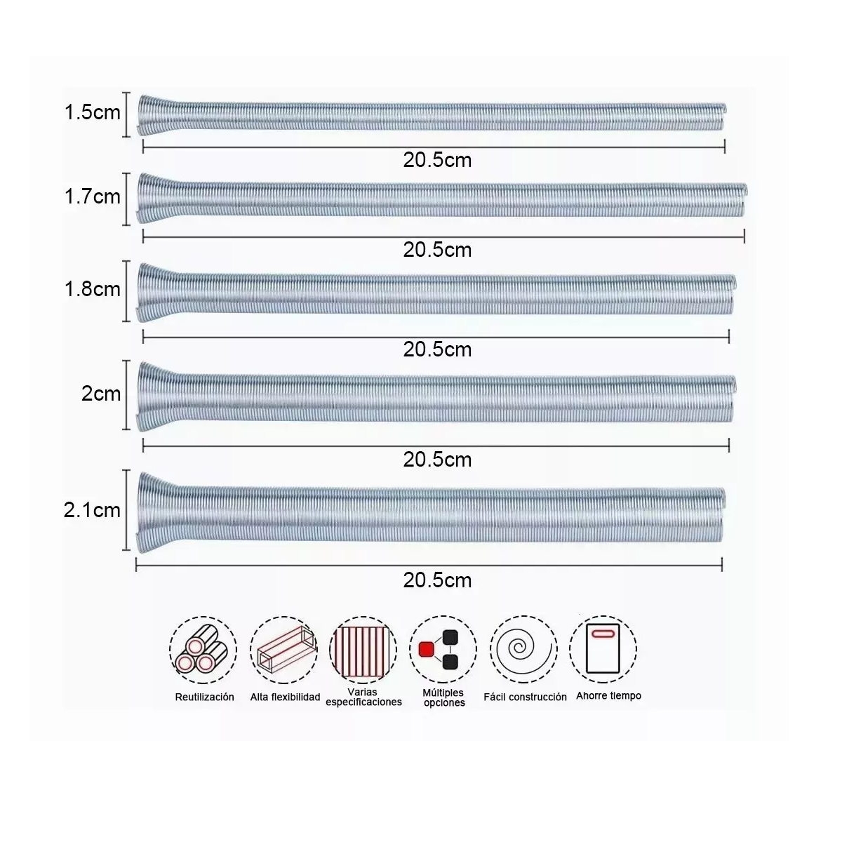 Foto 2 | Dobladores de Tubo Resorte 5 Medidas 1/4 5/16 3/8 1/2 5/8 Eo Safe Imports Esi-13327 Plateado