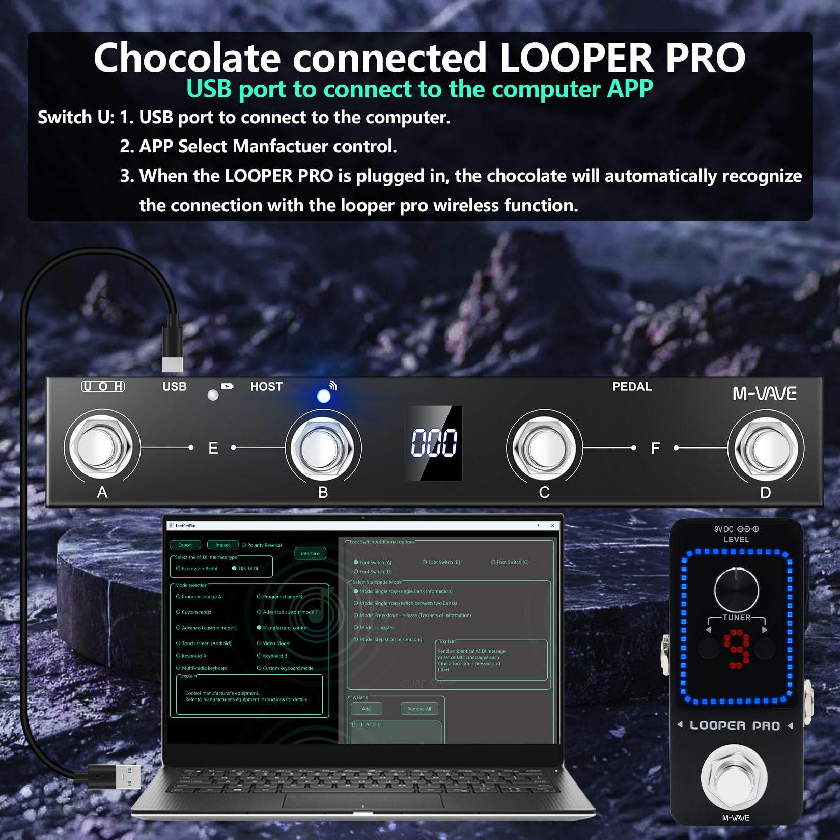 Foto 7 pulgar | Controlador De Pie Midi M-vave Chocolate Plus Wireless Bt - Venta Internacional.