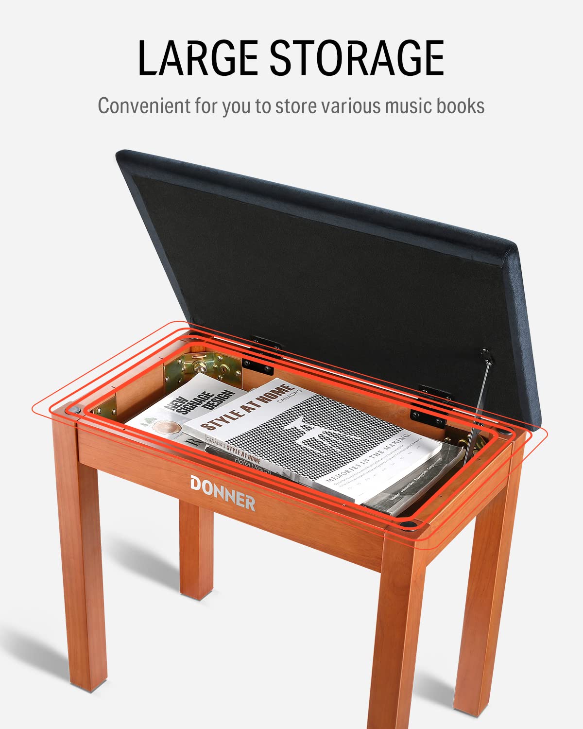 Foto 2 | Banco Para Piano Donner Con Almacenamiento Y Teclado De Madera Maciza Con Cojín - Venta Internacional.