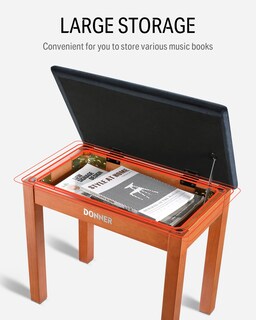 Foto 2 | Banco Para Piano Donner Con Almacenamiento Y Teclado De Madera Maciza Con Cojín - Venta Internacional.