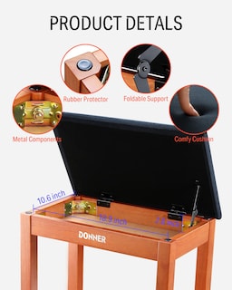 Foto 3 | Banco Para Piano Donner Con Almacenamiento Y Teclado De Madera Maciza Con Cojín - Venta Internacional.