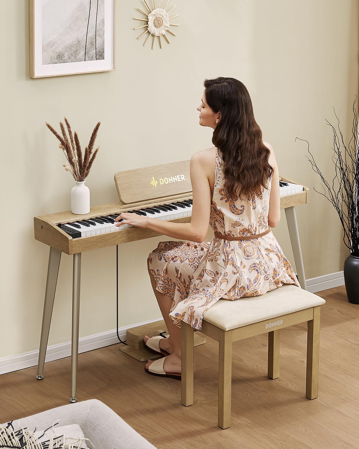 Foto 6 | Banco Para Piano Donner Con Almacenamiento, Madera Maciza, Color Madera Clara - Venta Internacional.