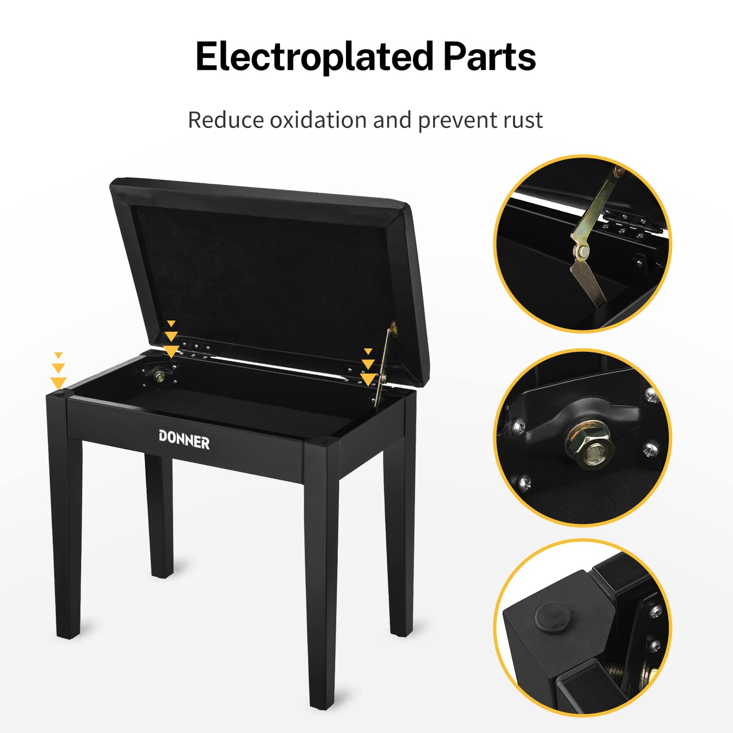 Foto 4 pulgar | Banco Para Piano Donner Con Almacenamiento De Madera Maciza Negra - Venta Internacional.