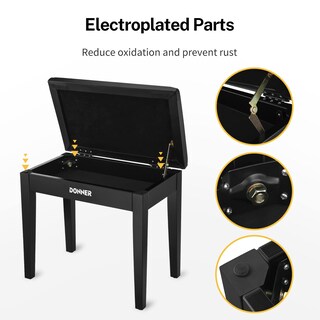 Foto 3 | Banco Para Piano Donner Con Almacenamiento De Madera Maciza Negra - Venta Internacional.