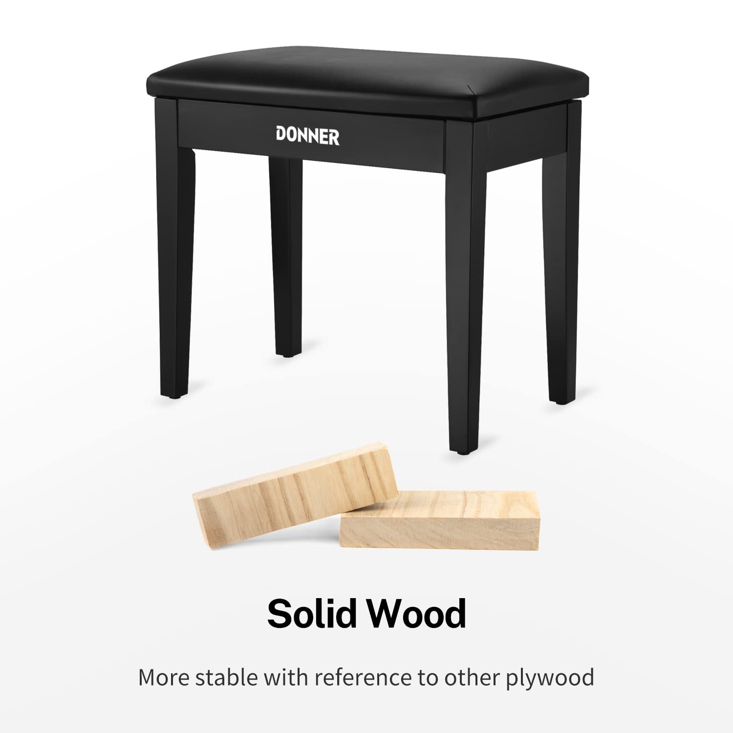 Foto 4 | Banco Para Piano Donner Con Almacenamiento De Madera Maciza Negra - Venta Internacional.