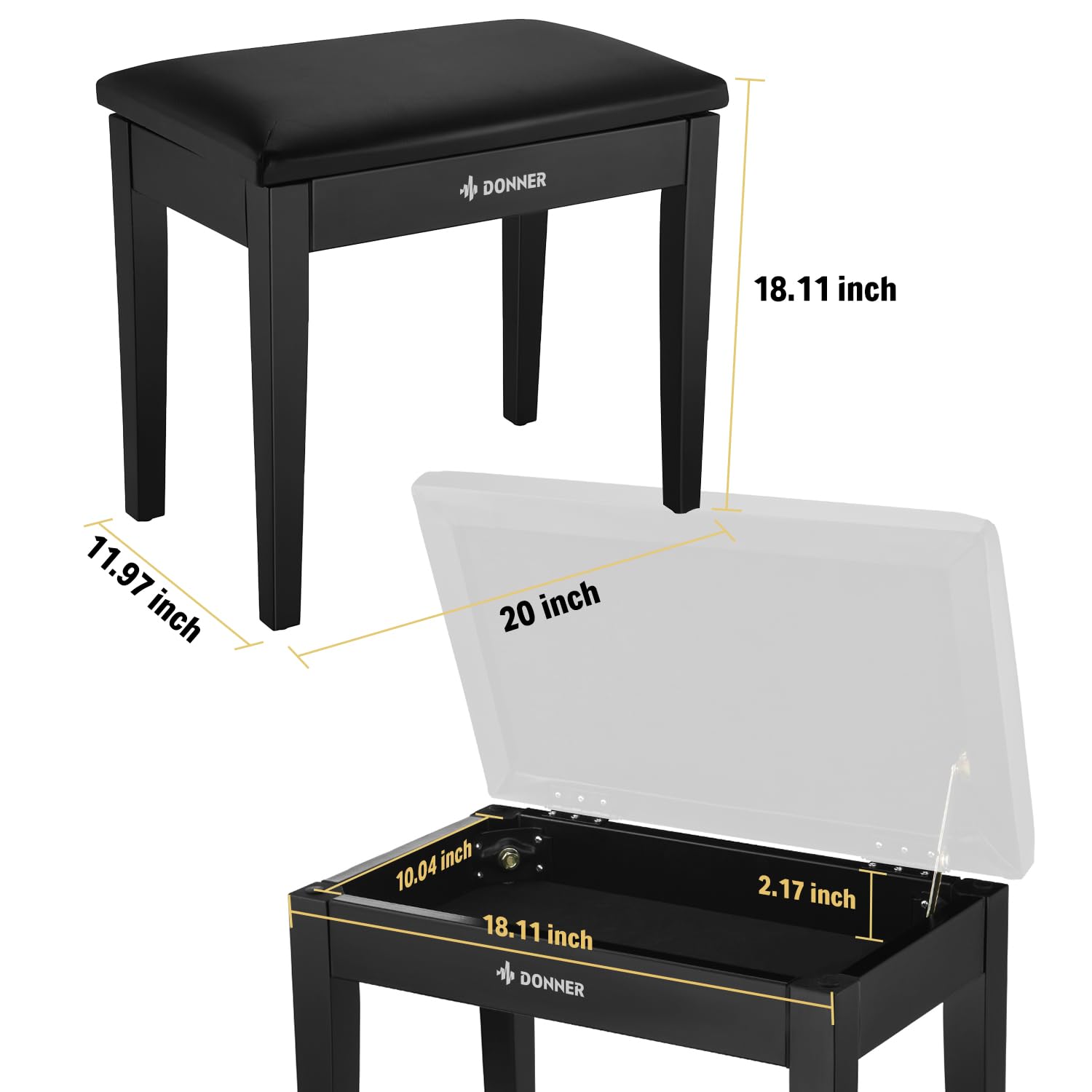 Foto 6 | Banco Para Piano Donner Con Almacenamiento De Madera Maciza Negra - Venta Internacional.