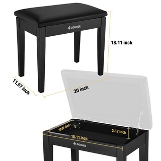 Foto 6 | Banco Para Piano Donner Con Almacenamiento De Madera Maciza Negra - Venta Internacional.