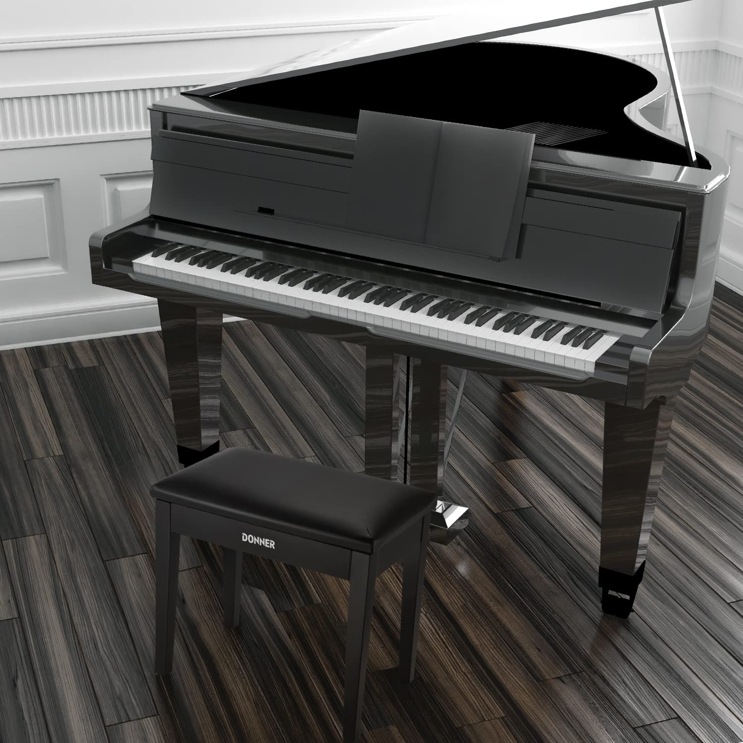 Foto 7 | Banco Para Piano Donner Con Almacenamiento De Madera Maciza Negra - Venta Internacional.