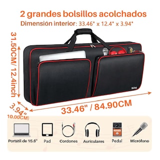 Foto 3 | Funda Para Teclado 49 Teclas Bolsa Para Piano Con Bolsillos Belug, Negro Líneas Rojas