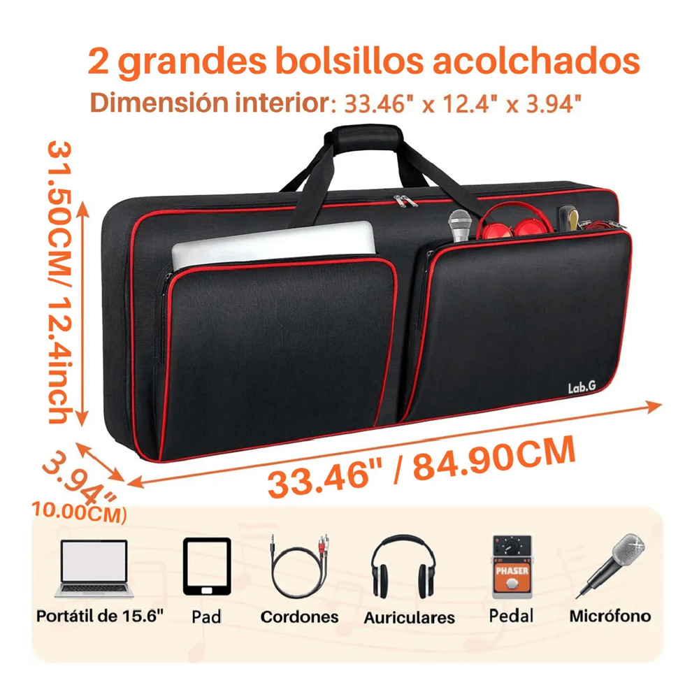 Foto 3 | Funda Para Teclado 49 Teclas Bolsa Para Piano Con Bolsillos Lab.g, Negro Líneas Rojas