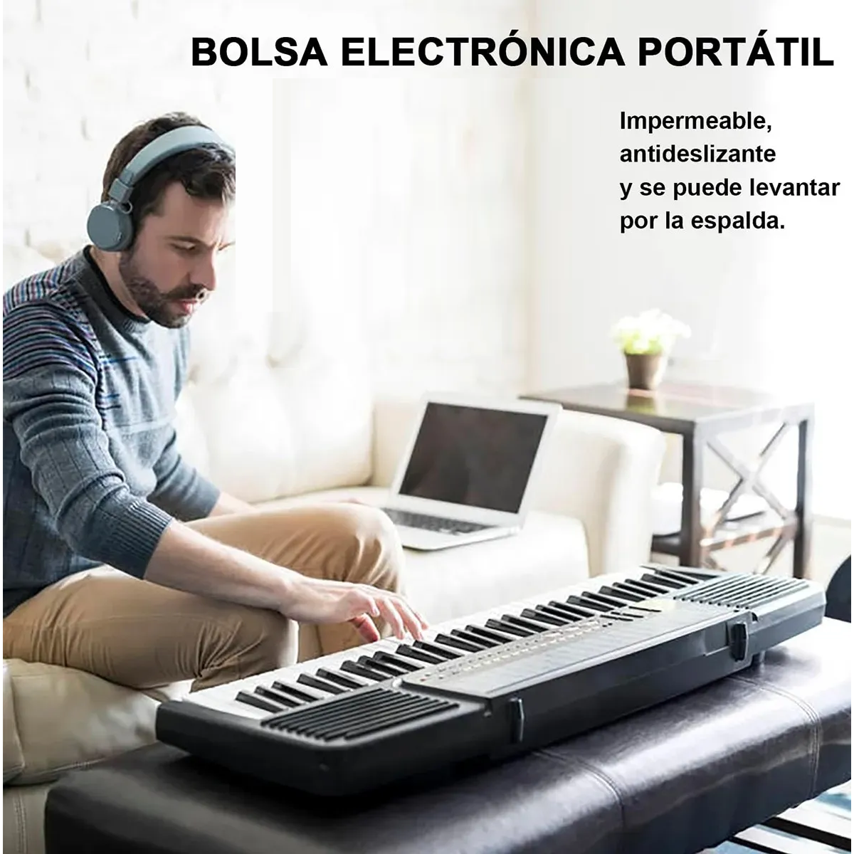 Foto 6 pulgar | Funda Teclado De Piano Electrónico Belug Negro Linea Amarilla