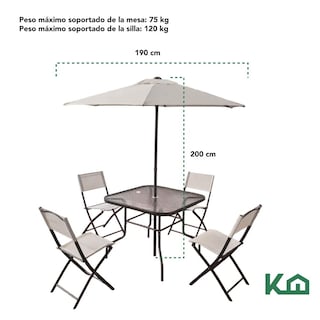 Foto 6 | Juego de Jardín Sillas Exterior KingsHouse Mesa con Sombrilla 6 Piezas