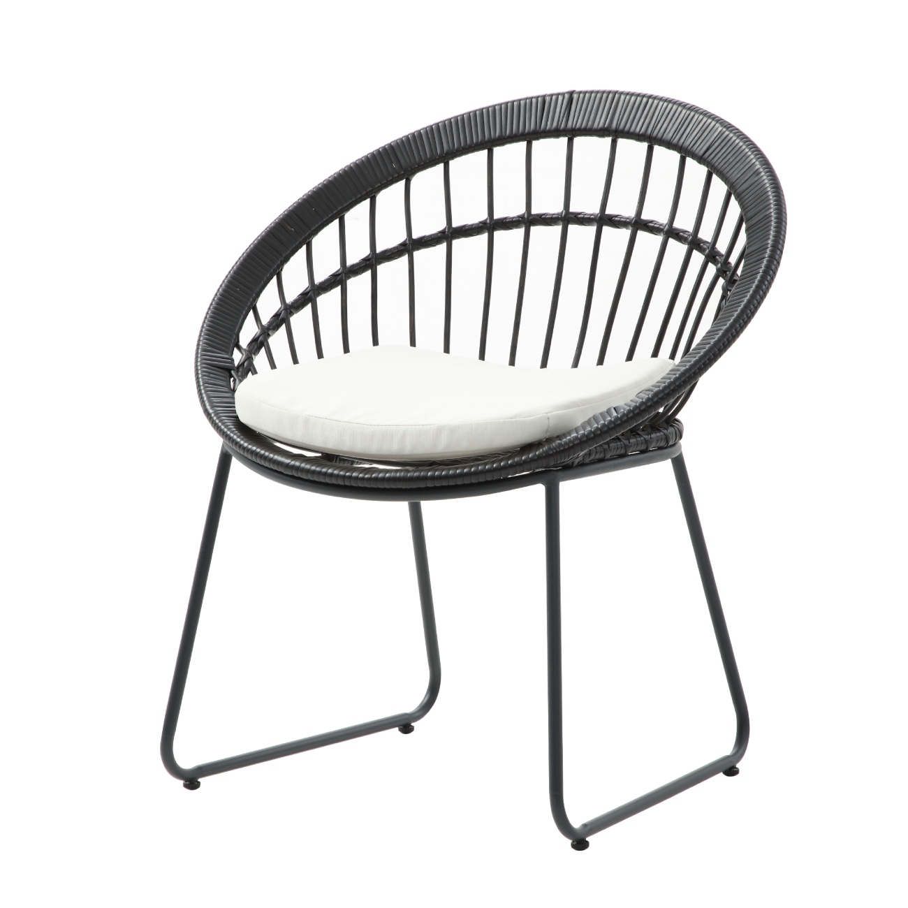 Silla De Exterior Negra Con Asiento Acolchado Impermeable. Estructura De Acero Y Ratán Sintético