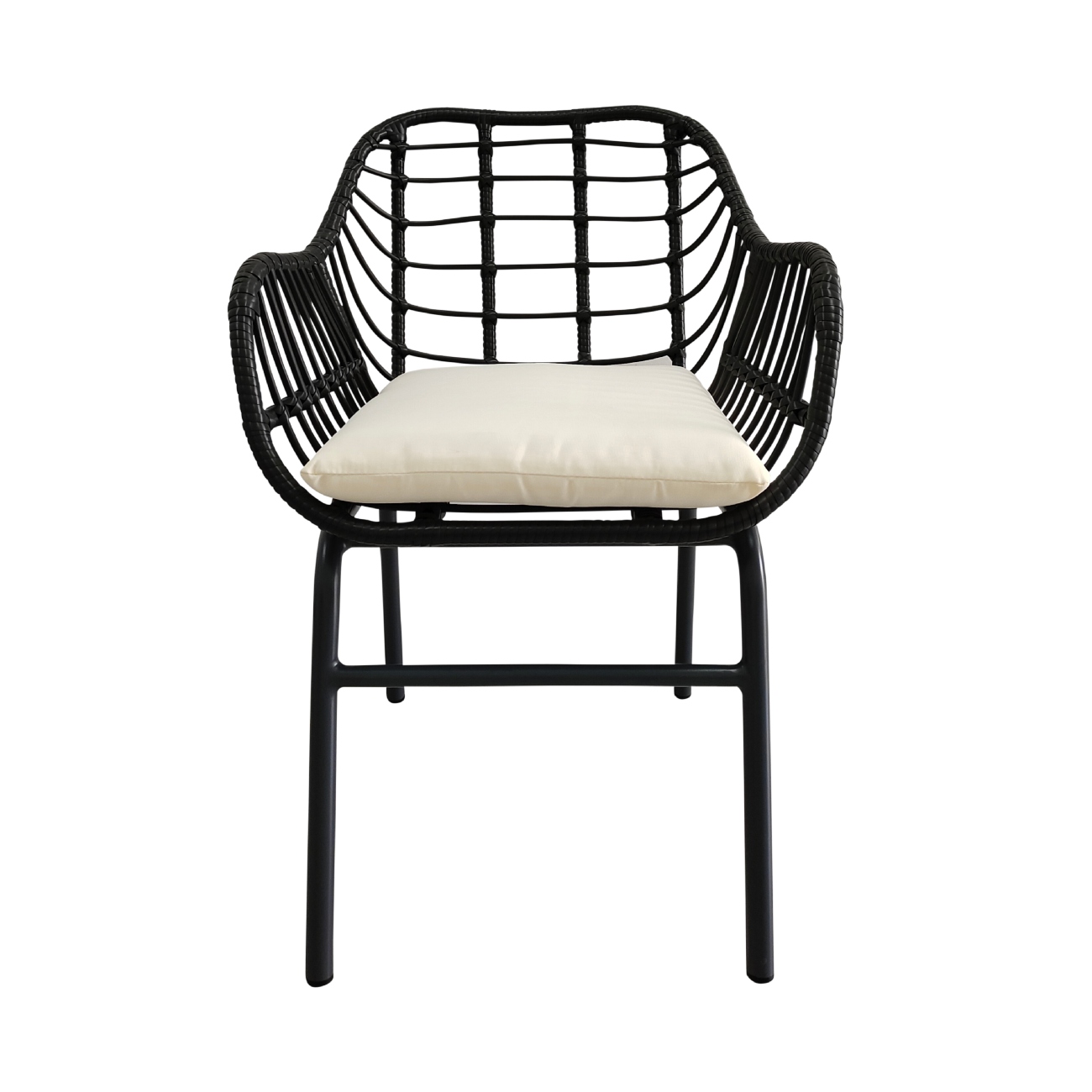 Silla De Exterior Negra Con Asiento Acolchado Impermeable De Hule Espuma. Estructura De Aluminio Y Ratán Sintético