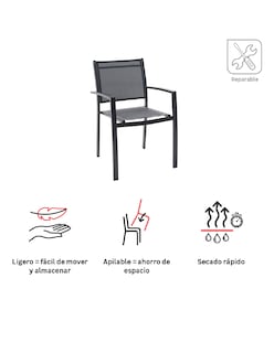 Foto 6 | Naterial Silla De Jardín Apilable De Aluminio Y Textileno Con Brazos Para Exterior , Modelo Lyra Beta