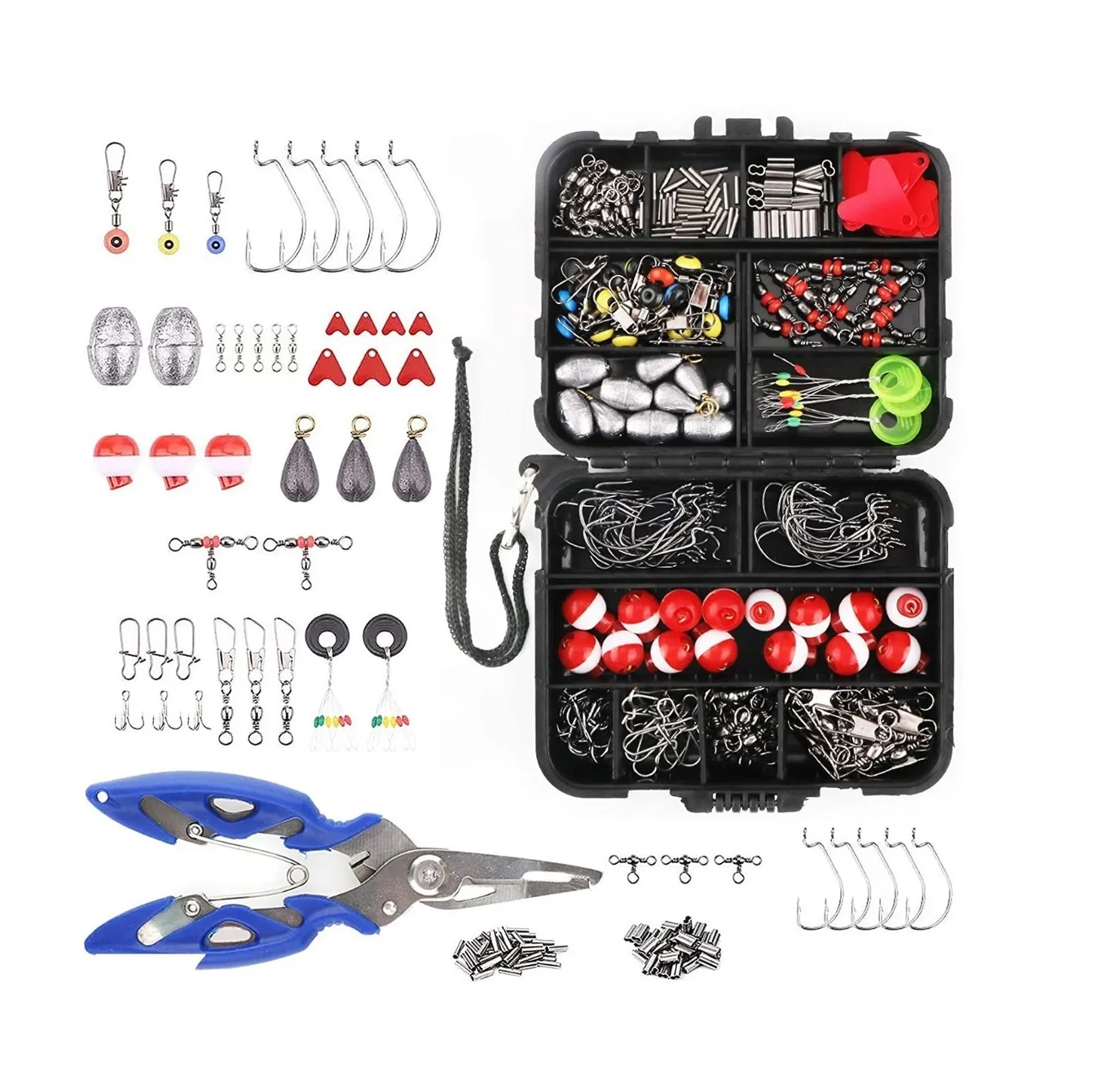 Kit de Accesorios para Pesca 264 Piezas color Negro con Rojo