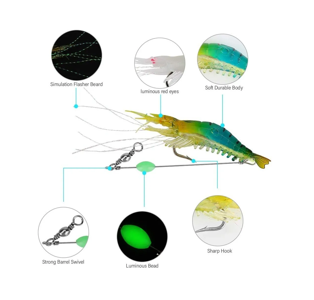 Foto 2 | Juego Señuelo De Pesca Luminiscente Realista De Camarón Eo Safe Imports ESI-237 Multicolor